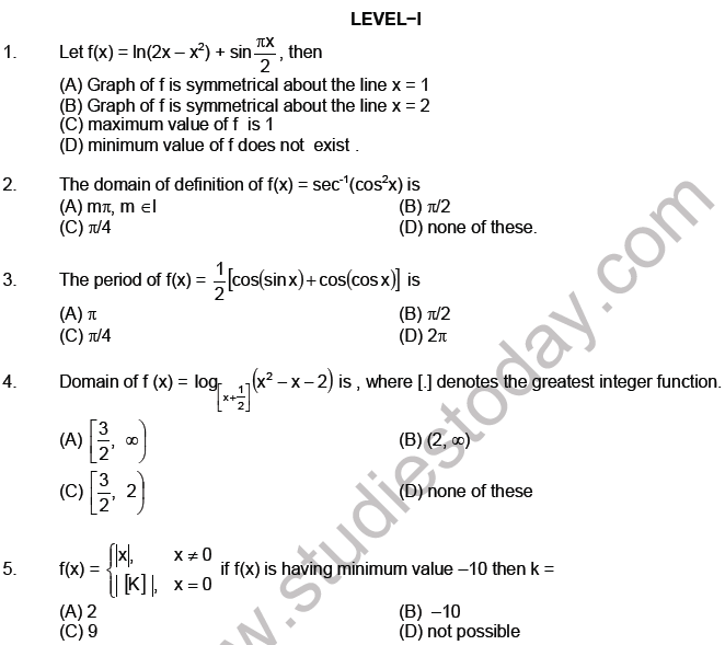 JEE Mathematics Relation And Functions MCQs Set B, Multiple Choice ...